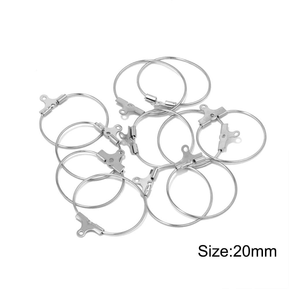 Pendientes de aro de acero inoxidable para mujer, aretes grandes de 20/25/30/35/40/45mm, Conector de ganchos de alambre para oreja, fabricación de joyas DIY, 20 piezas: Azul