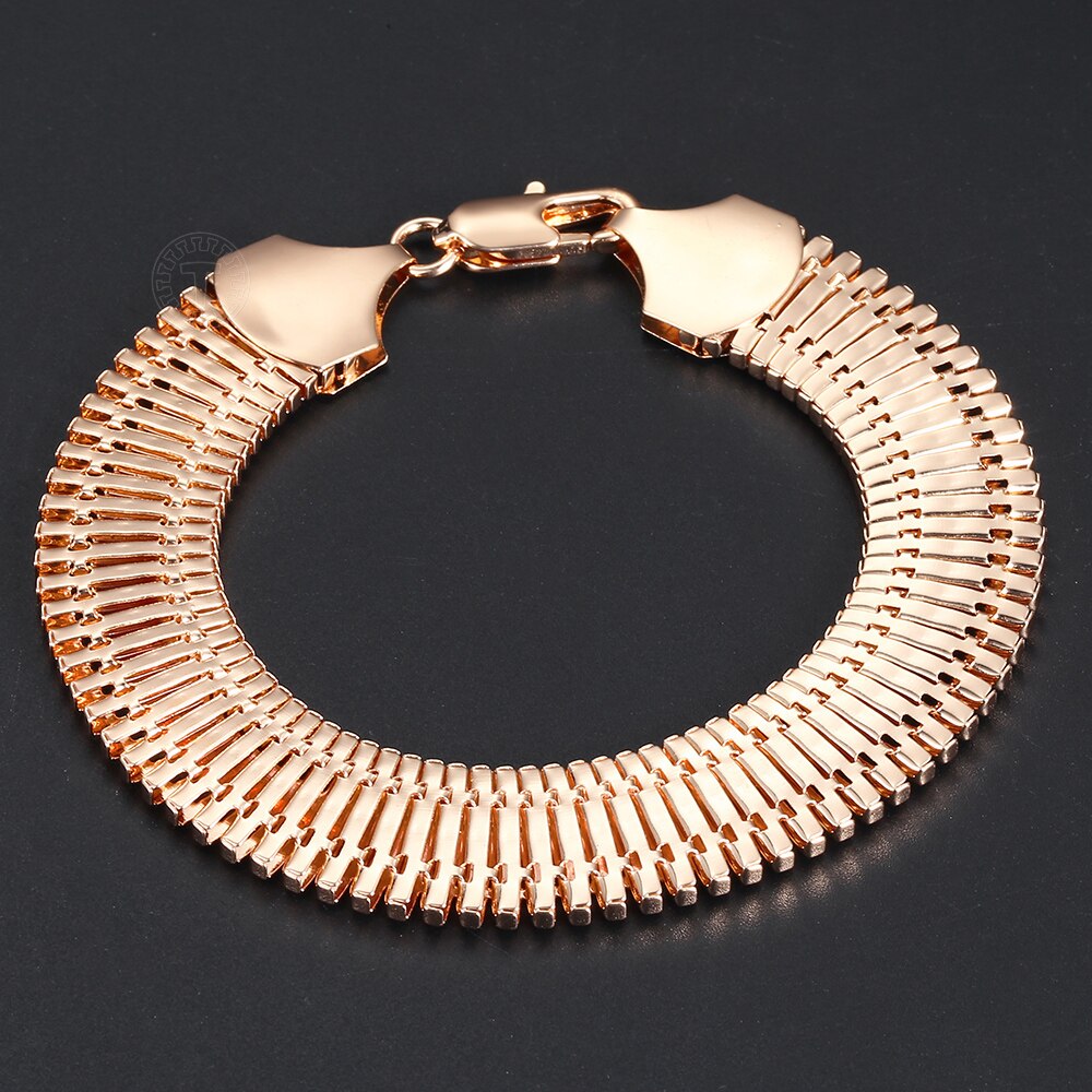 14mm 585 rosa ouro bangle para meninas feminino espinha de peixe cobra flexível corrente pulseira jóias aniversário festa presentes natal cb31
