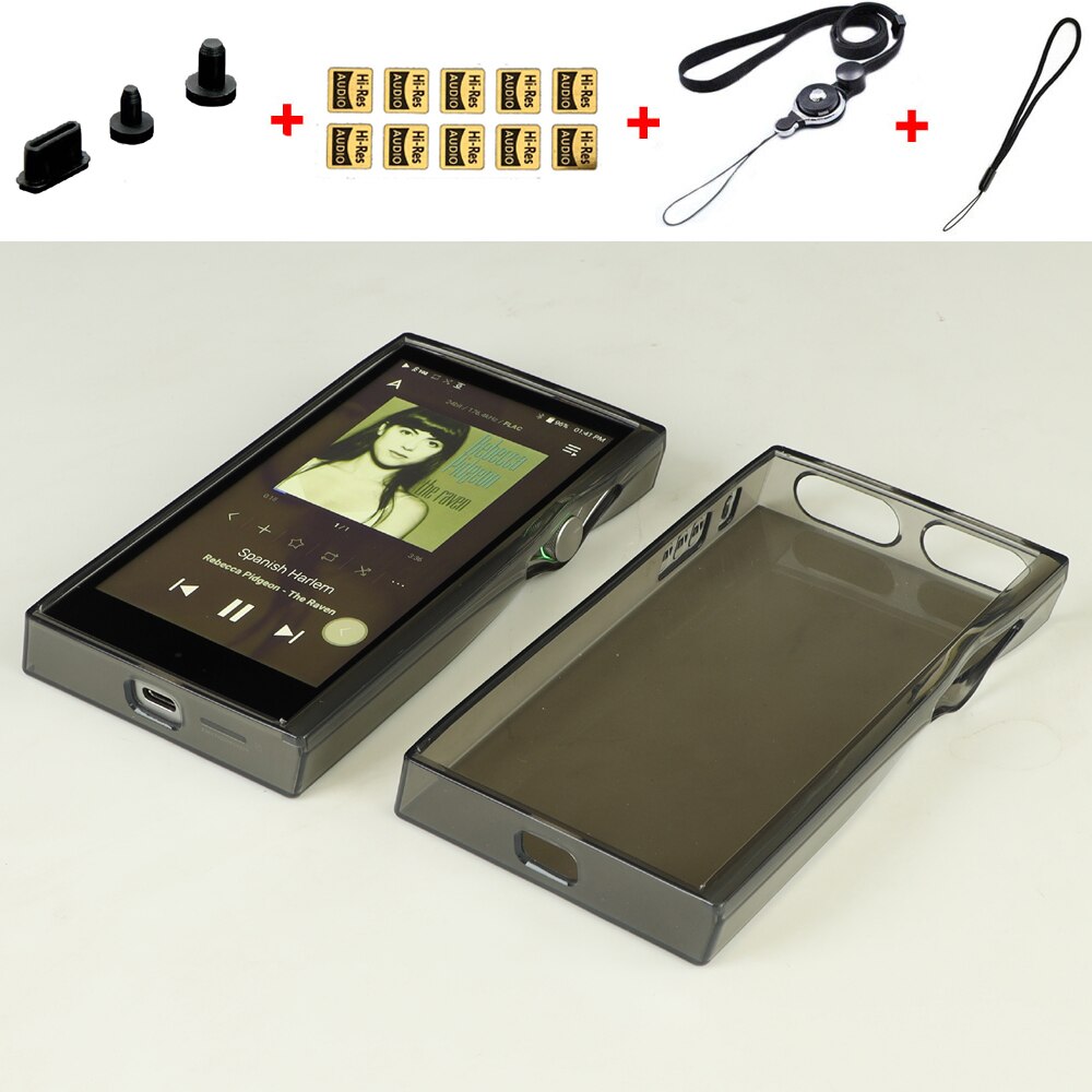 Soft Crystal Clear TPU Protective Case Cover For Iriver Astell&amp;Kern A&amp;futura SE200 with Soft PET Screen Protector: black with dust plug