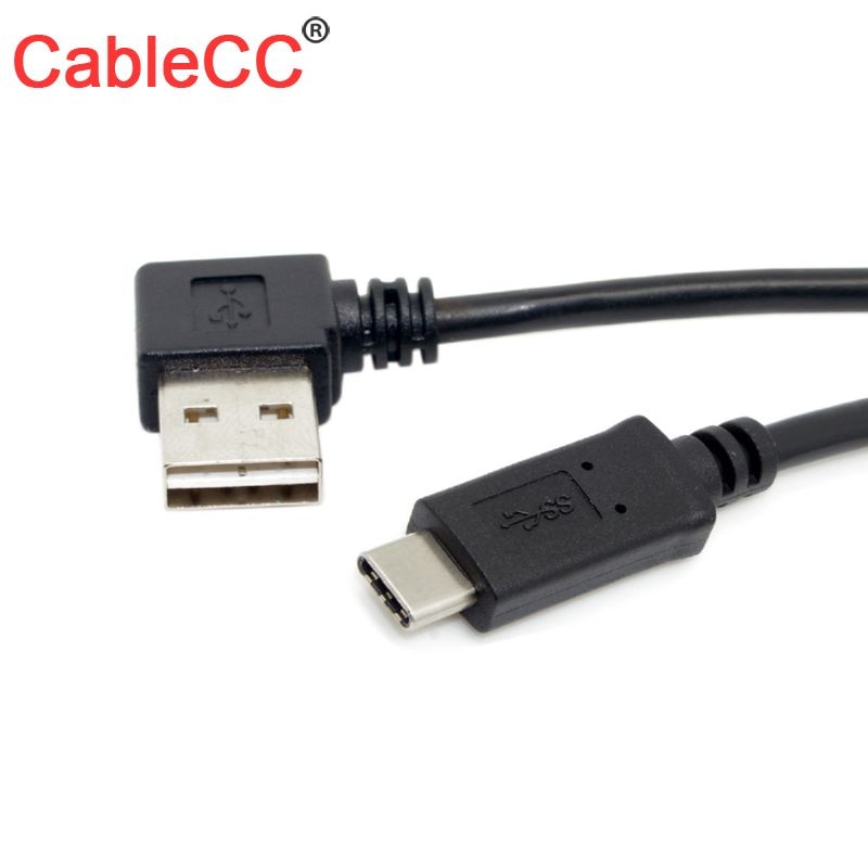 Cablecc Usb 2.0 90 Graden Links & Haaks Naar Omkeerbare USB-C Usb 3.1 Type C Datakabel 1M voor Laptop & Tablet & Mobiele Telefoon