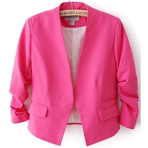 Dame slik farve blazer jakkesæt langærmet uden knap lille jakkesæt kvindelige deltagere i dame blazer frakke jakke: Rose / M