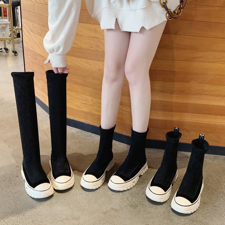 Botas femininas 2020 outono botas de estiramento botas curtas tênis botas longas plataforma grossa deslizamento-on botas femininas botas mujer