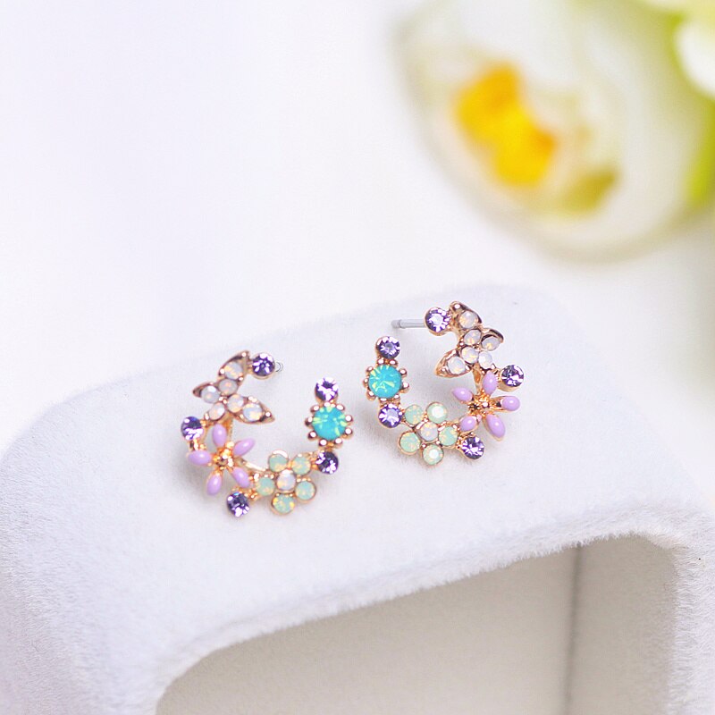 Pendientes de cristal con forma de flor para mujer y niña, aretes de estilo coreano, bisutería , de