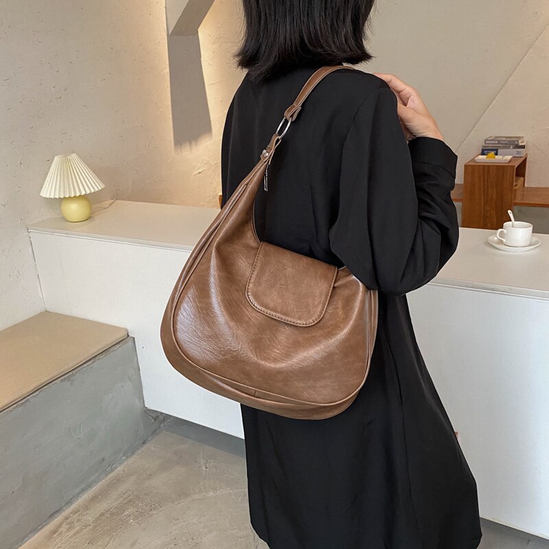Pu leren vintage handtas voor dames retro merk schoudertas dames eenvoudige handtas