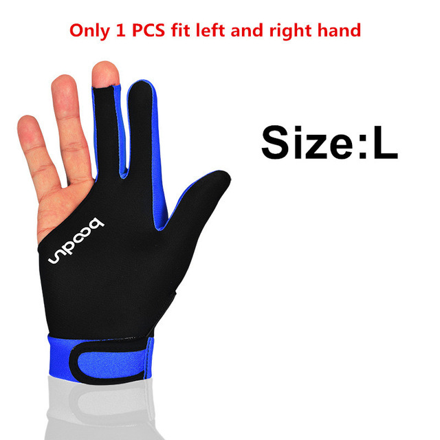Boodun 1 pièces 3 doigts gants de billard piscine Snooker gant pour hommes femmes convient à gauche droite billard tireurs Snooker gants: 1PCS Dark Blue L