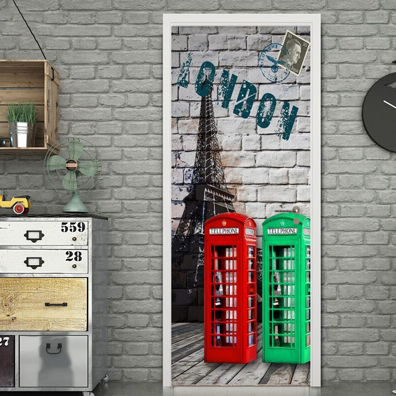 3D Brick Wall Telephone Stall Door Sticker PVC Self-Adhesive Waterproof DIY Home Decor Wallpaper Living Room 3D Sticker