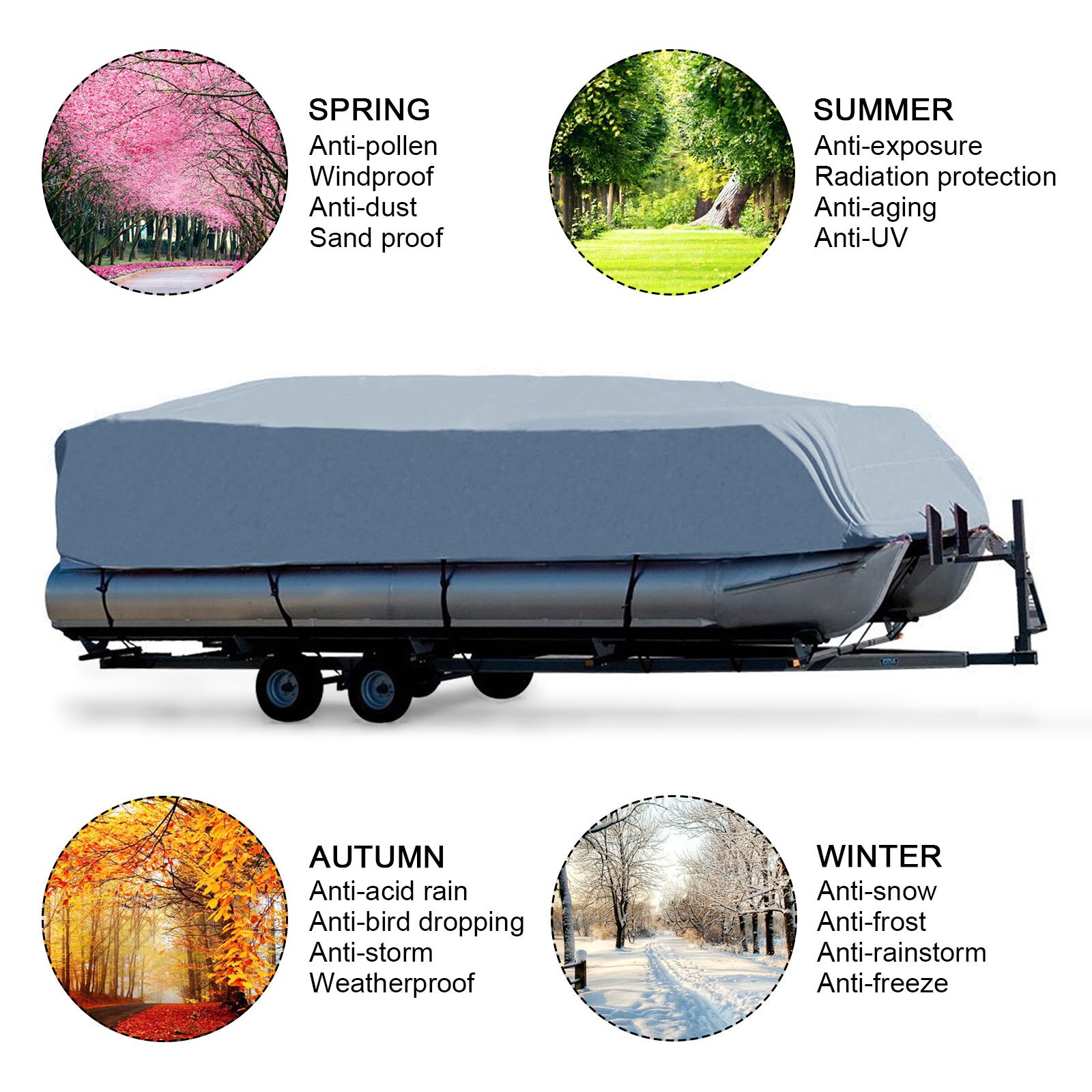 17FT -24FT Rubber Dinghy Pontoon Boat Covers 210D Water Rain Proof Trailerable Pontoon Boat Cover Coat Protector Sun UV Dust D20