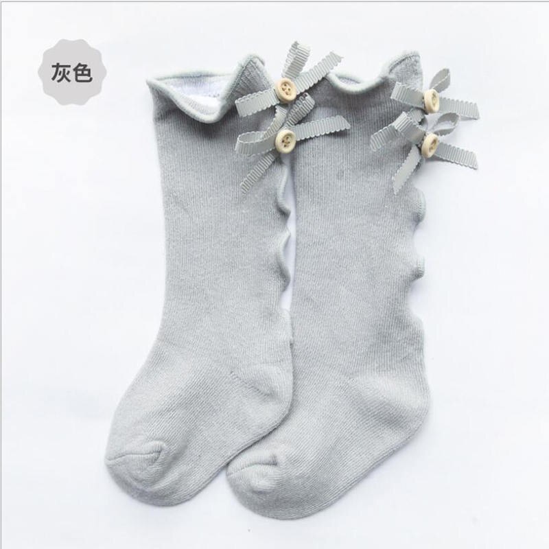Engel baby baby meisjes kind sokken lint strik katoen zacht halve meisjes kniekous baby peuter prinses mooie kniekousen kinderen: Grijs / 12m