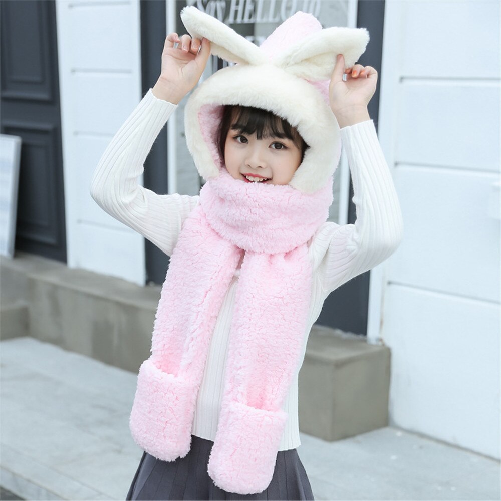 Vinter korean hat handsker tredelt tykkere varm hagesmæk baby plys kanin ører børn tørklæde: 5