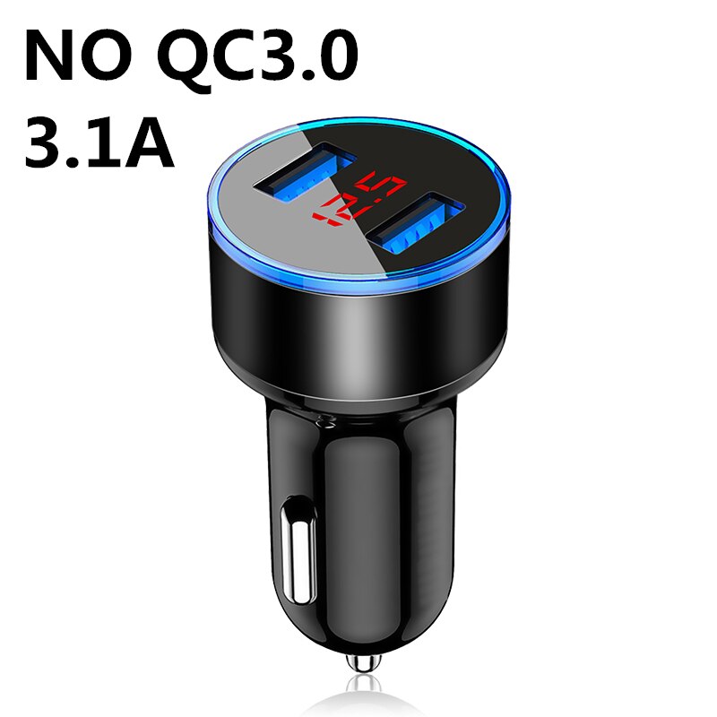 Cargador USB Dual rápido QC3.0 para coche, pantalla Digital LED, adaptador de carga rápida para teléfono iPhone 12 11 Pro 7 Xiaomi Huawei: 3.1A NO QC black
