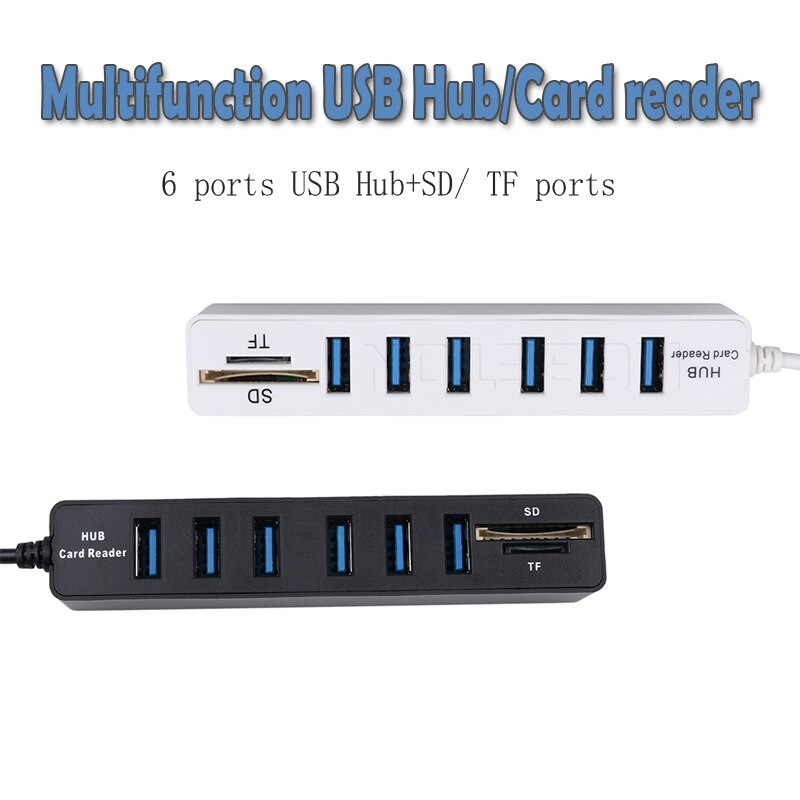 Kebidu 6/3 Ports tout en un USB Hub Combo Multi USB2.0 répartiteur Hub Micro lecteur de carte SD/TF 480mbps haute vitesse pour ordinateur