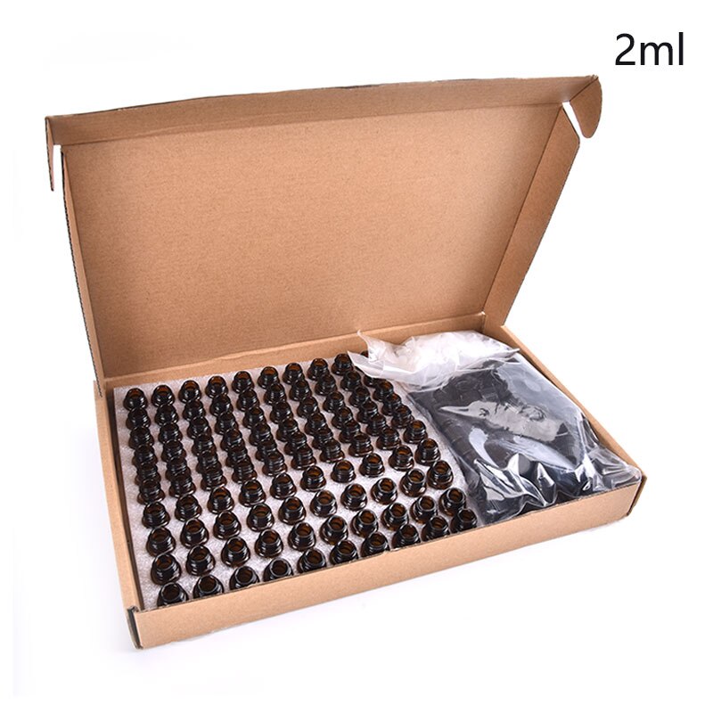 100 Pcs Essential Oil Amber Glass Vial with orifice 1-3ml Sample Dram bottle Thin Glass Small Amber Perfume Sample Test Bottle: 2ml