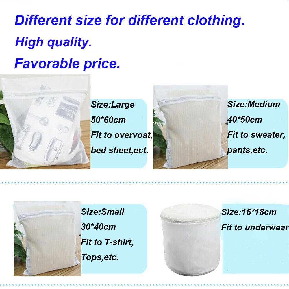 4 Sizes Mesh Laundry Bags for Washing Machine Travel Clothes Storage Net Zip Bag for Wash Bra Stocking and Underwear