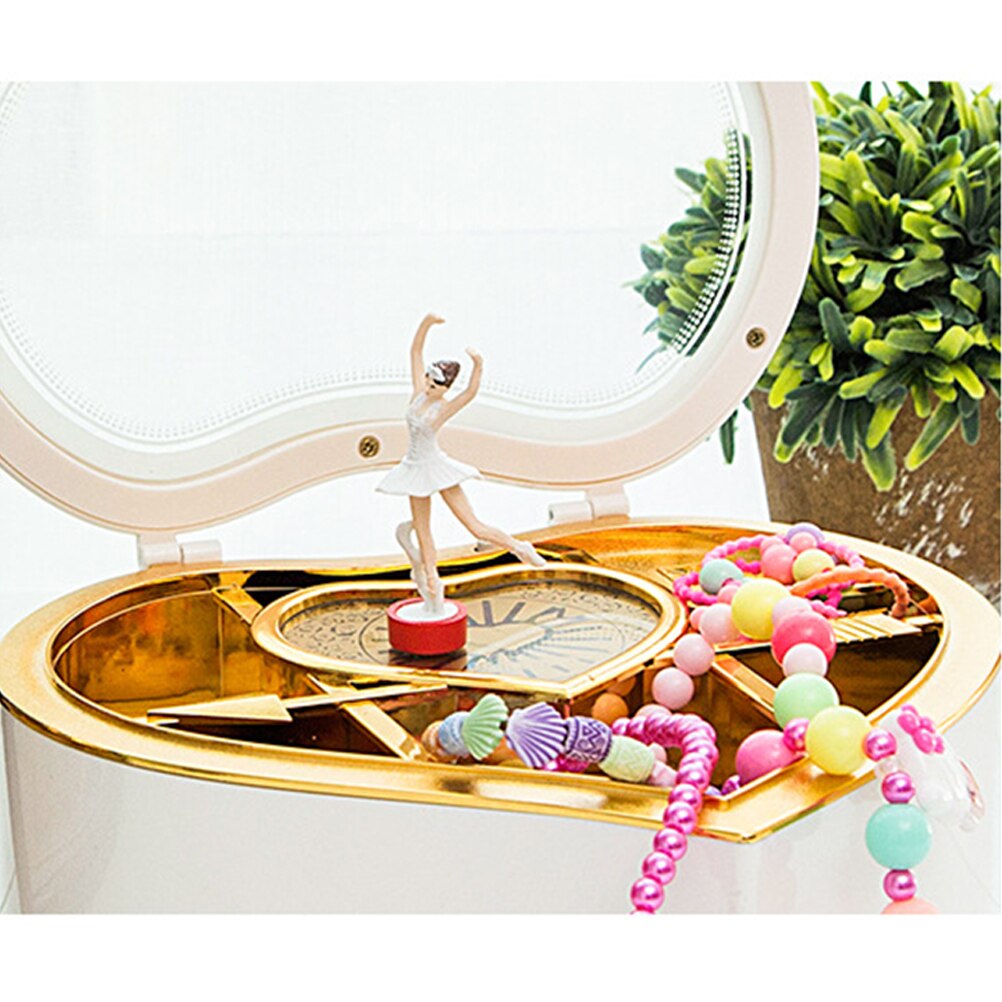 Heart Shape Dancing Ballerina Music Box PLastic Jewellery Box Girls Carousel Hand Crank Music Box Mechanism