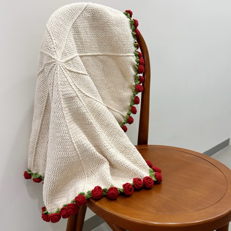 (Productos terminados) Manta tejida hecha a mano con ramo de flores, manta con ramo de rosas, manta suave tridimensional para abrazar flores: violet