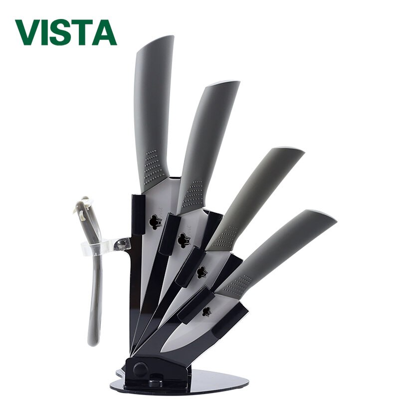 Köksknivar keramiska knivar tillbehörssats 3 " skärning 4 " verktyg 5 " skärning 6 " kockkniv+hållare+skalare vitt blad: Grå uppsättning