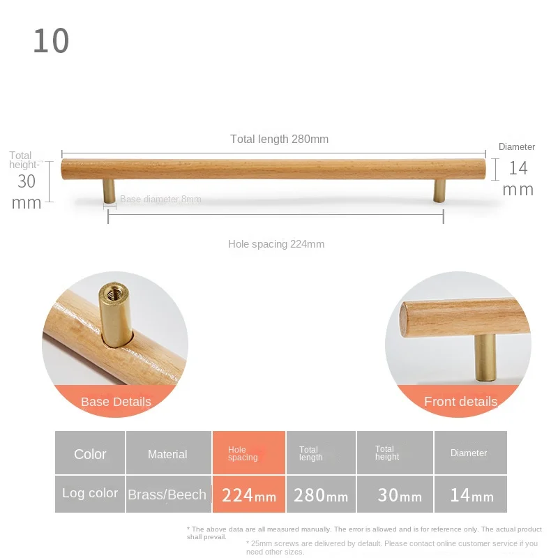 Nordischer Massivholzgriff, natürliche Holzfarbe, runde Kugel, Schranktür, Kleiderschrank, minimalistisch, luxuriös, Buchenholzmaserung, Schubladengriff: Orange