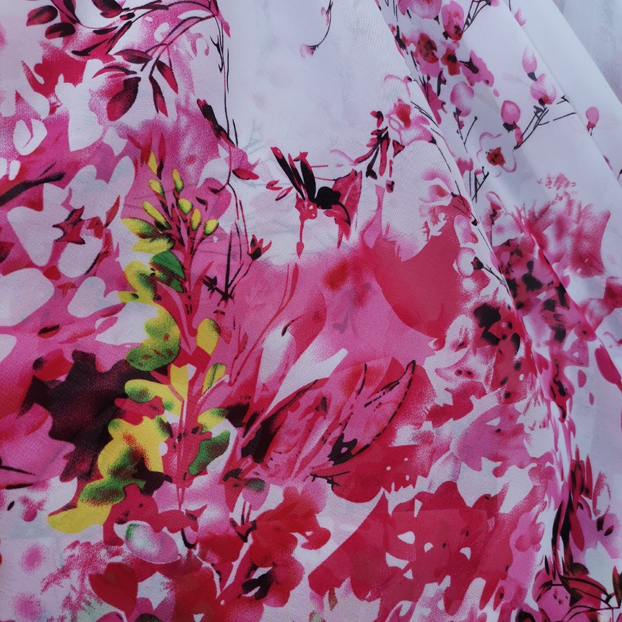 Posicionamiento imprimir tela de Chifón con flores estilo chino ciruelo de impresión antigua falda Cosplay vestido de pañuelo de tela: B