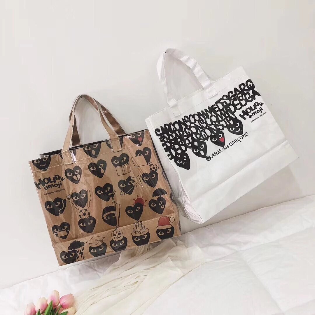 Rei Kawakubo CDG natale in bianco e nero con motivo amore kraft pacchetto di carta borsa parodia borsa shopping in PVC borsa grande Waterp