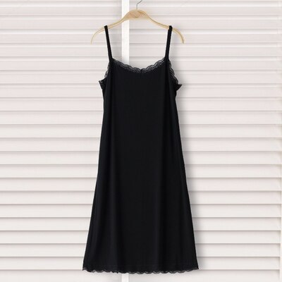 Jupon mi-long ample en dentelle pour femme, sous-vêtement féminin à bretelles spaghetti, couleur unie, grande taille: black straps / S