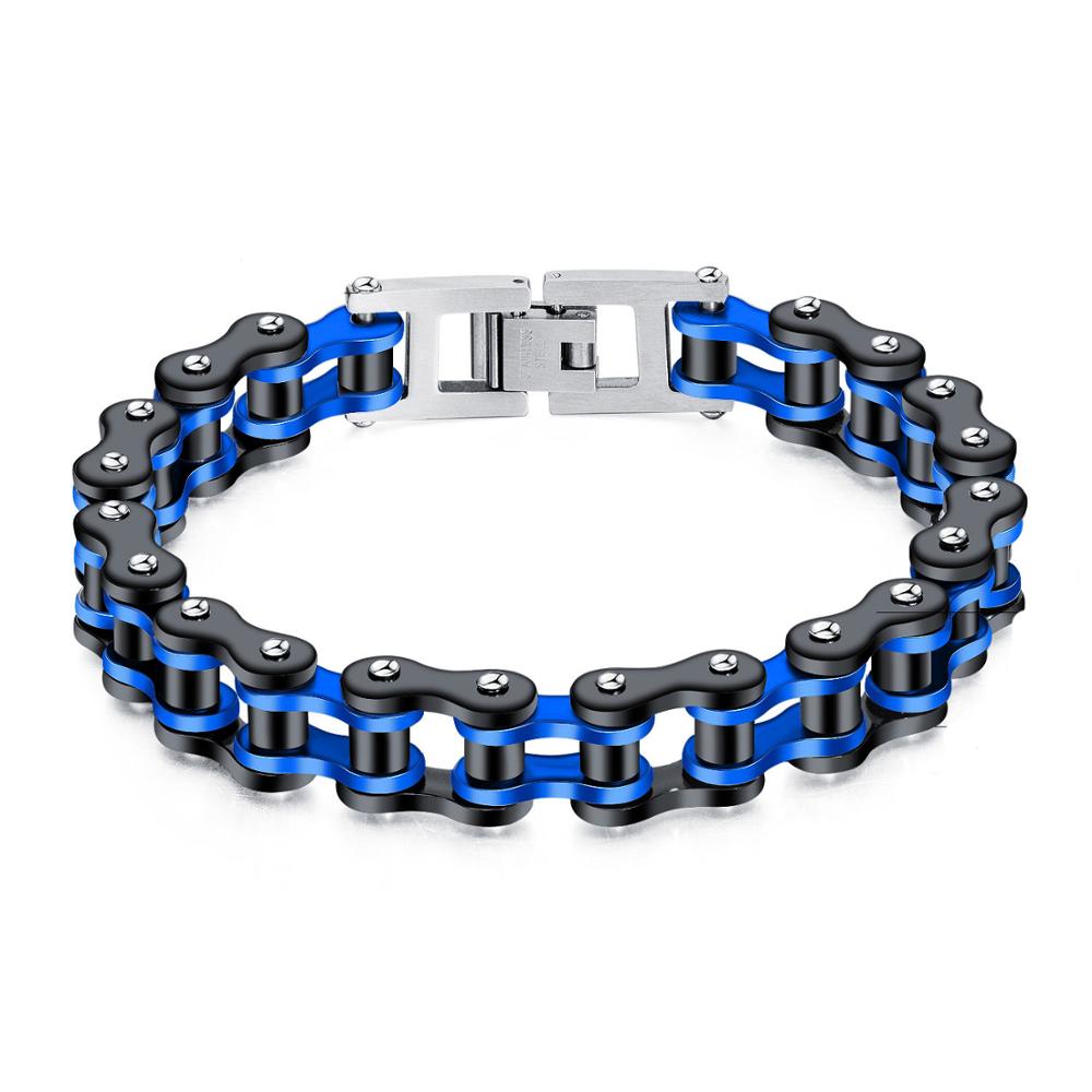 Edelstahl Radfahrer Kette Armbinde Herren Armbinde Verknüpfung Kette Motorrad Fahrrad Stil Armbänder Punk Armreifen Schmuck: Schwarz Blau