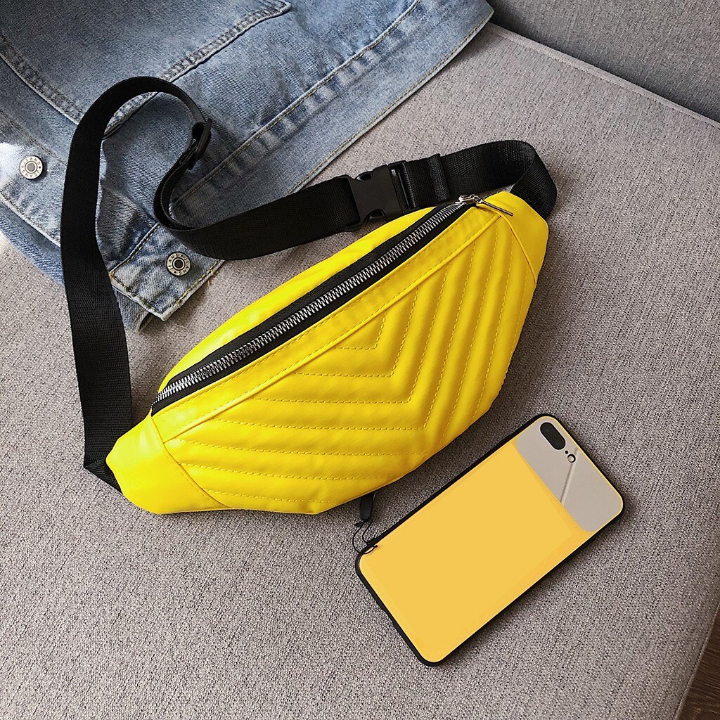 Funny Women PU Leather Zipper Waist Pouch Waterproof Sports Running Belt Bag Bum Waist Packs