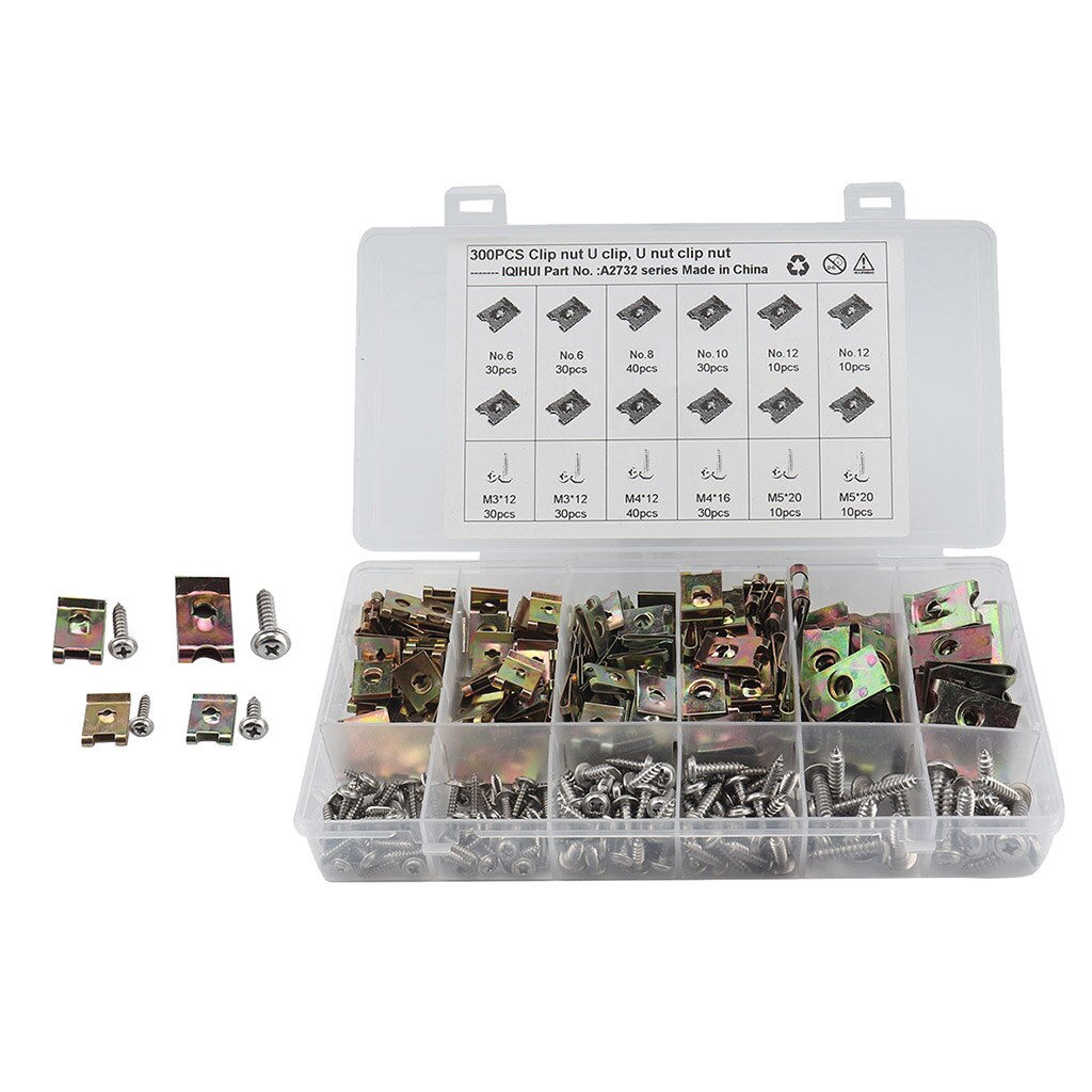 300Pcs Automotive Auto Schroef & U Moer Assortiment Kit Met Storage Case