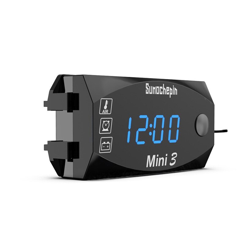 3- i -1 multifunktionel universal digital display meter tester vandtæt motorcykel voltmeter termometer vægure blå rød: Blå