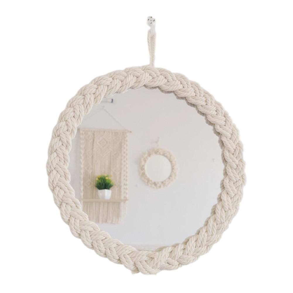 Espejo colgante de pared nórdico para maquillaje, bonito espejo trenzado de cuerda de algodón para decoración de sala de estar y dormitorio: Default Title