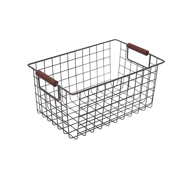 Nordisk japansk simpel jern kunst opbevaring kurv køkken diverse snacks opbevaring kurv desktop organisere opbevaring kurv med han: Sort / M