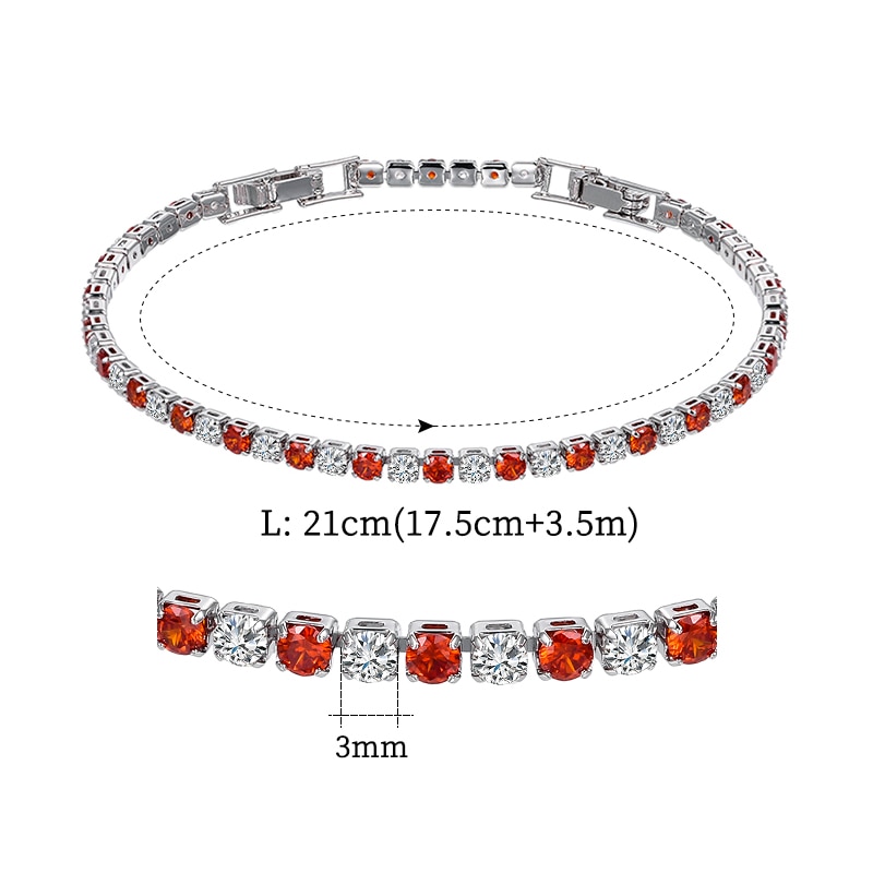 WEIMANJINGDIAN, recién llegado, 3mm, corte redondo, Zirconia cúbica, Zirconia cúbica, brazalete de cristal de tenis, incluyendo cierres de extensión gratis