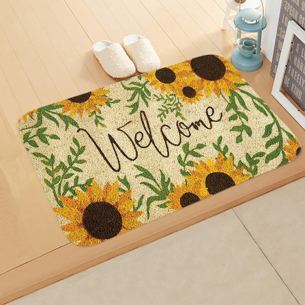 Paillasson rectangulaire tapis de bain antidérapant, entrée avec lettres de bienvenue imprimées, 1 pièce, pour chambre à coucher, cuisine, entrée: 05