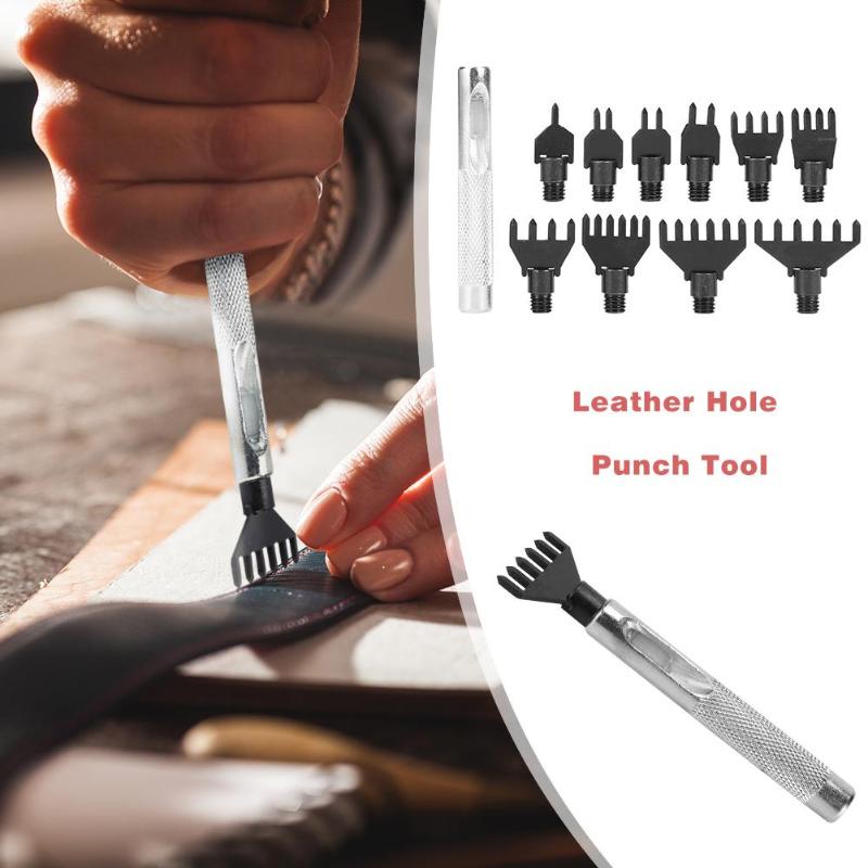 10 Pçs/set Aço Couro Oco Soco Ferramentas De Couro Cinto Buraco Ferramentas de Perfuração 1 + 2 + 4 + 6 Prong para Couro Craft