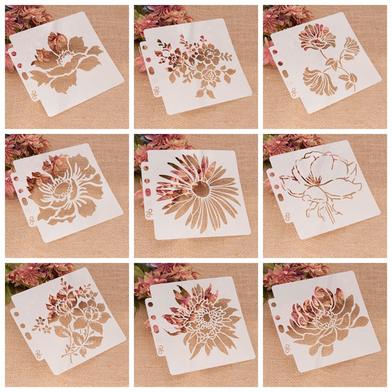 Bloemen Set Gelaagdheid Stencils Muur Schilderen Voor Diy Scrapbooking Kleuring Embossing Ambachten Album Papieren Kaart Template