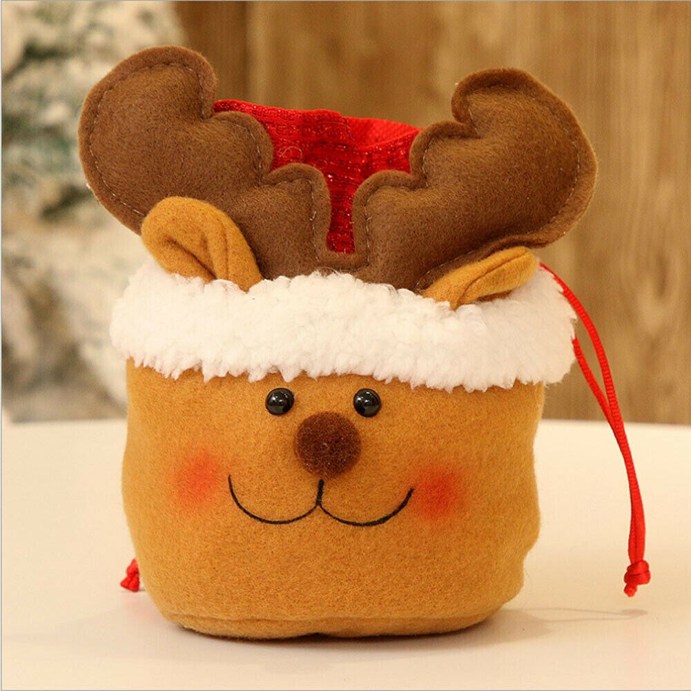 Juleslik æbleposer pung julemand snemand elg børnetaske snørepose beholder juleindretning: C