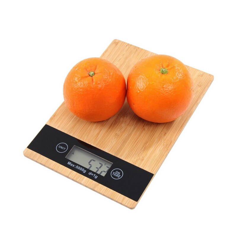 Digital køkken madvægt med bambus vejeplatform til madlavning bagning 5kg/1g naturlige træfarver: 230 x 161 x 22mm