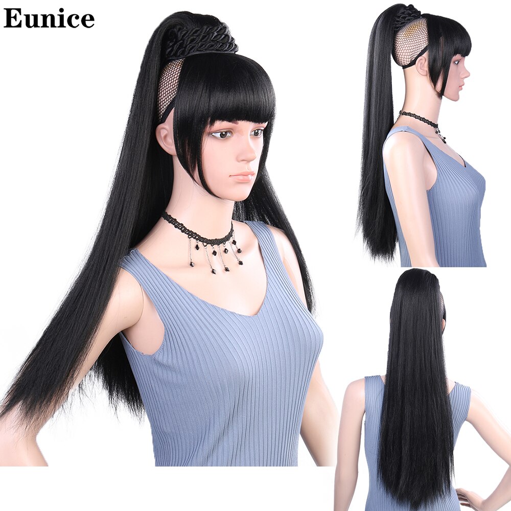 Yaki rak klämma i hårsvans löshår hästsvans med lugg syntetiskt hår hästsvans hårförlängning för kvinnor: Default Title