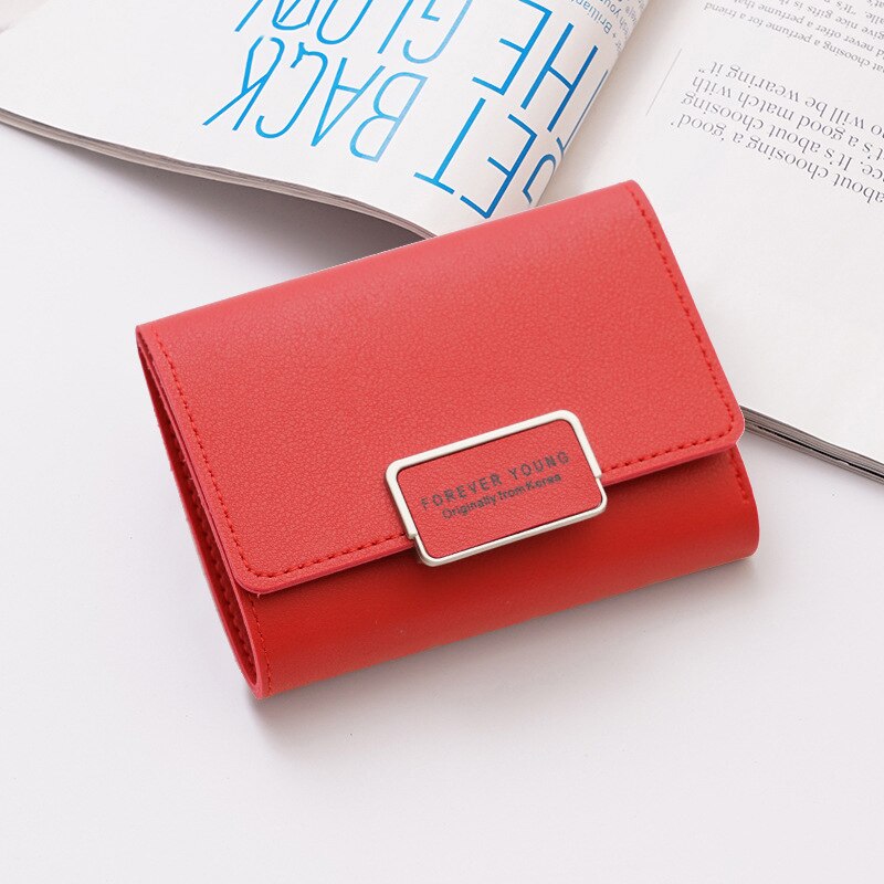 Wallet Women Leather Female Slim wallet Hasp Clutch Short Wallet Women Purse Card Holder Ladies Purse: Red