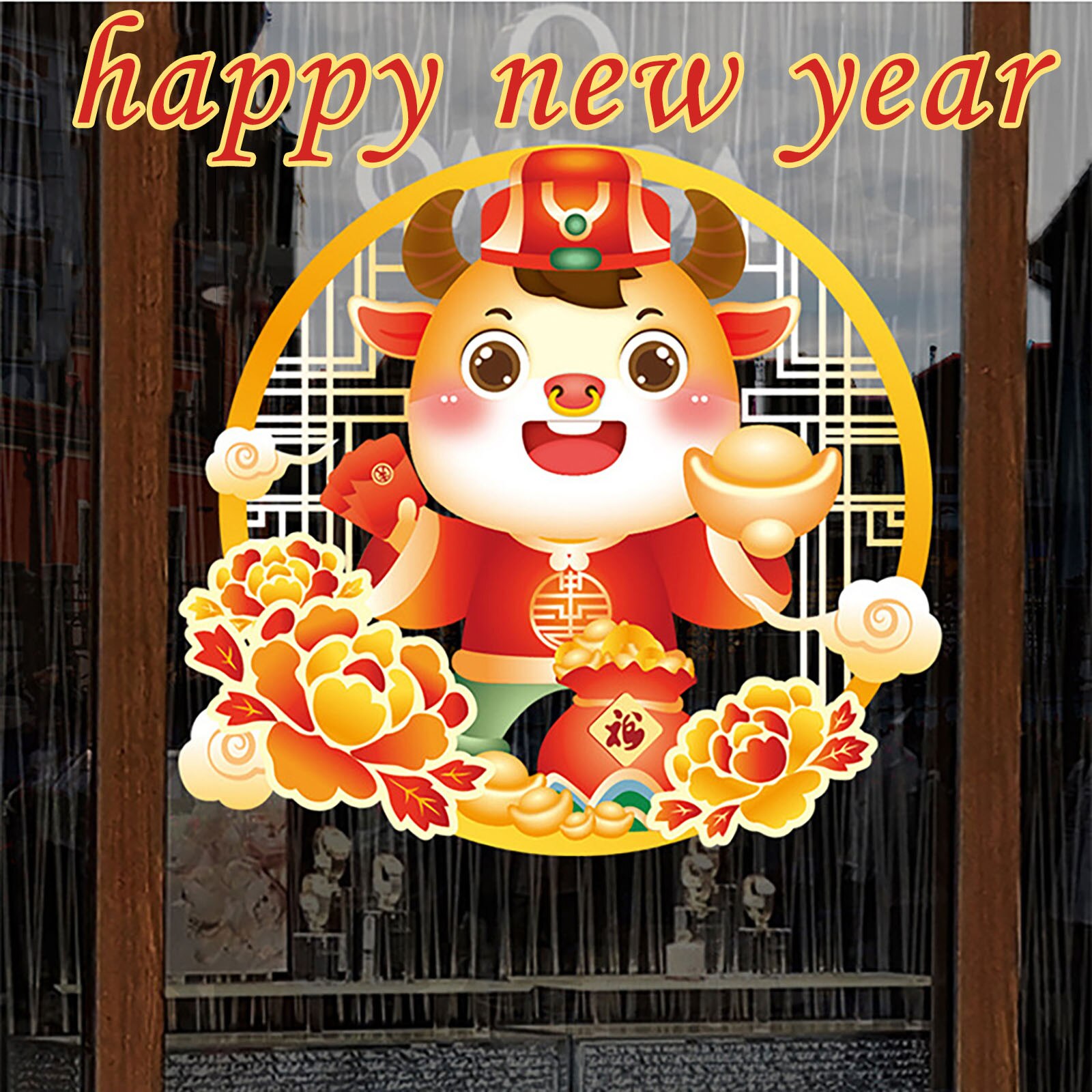 Happy Year Chinese Wall Decals Removable Home Decor Window Glass Stickers Chinese Festival Decorations Pegatinas