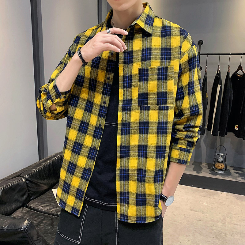 Jongens Plaid Shirt Lange Mouw Casual Student Shirt Mannen Plaid Shirt Slim Fit Lente Herfst Mannelijke casual Lange Sleev