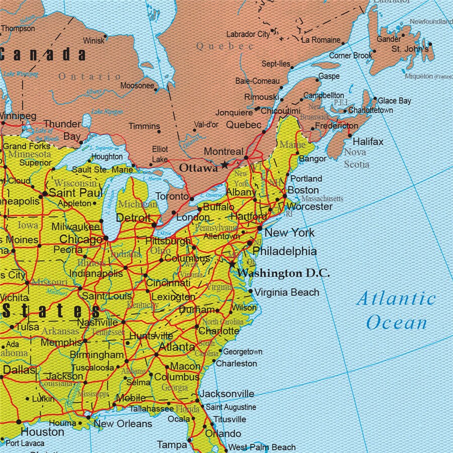 North America Geo Political Map Delicate Texture Print Poster Learning Education Antique Bar Pub Cafe Home Decor Wall Sticker