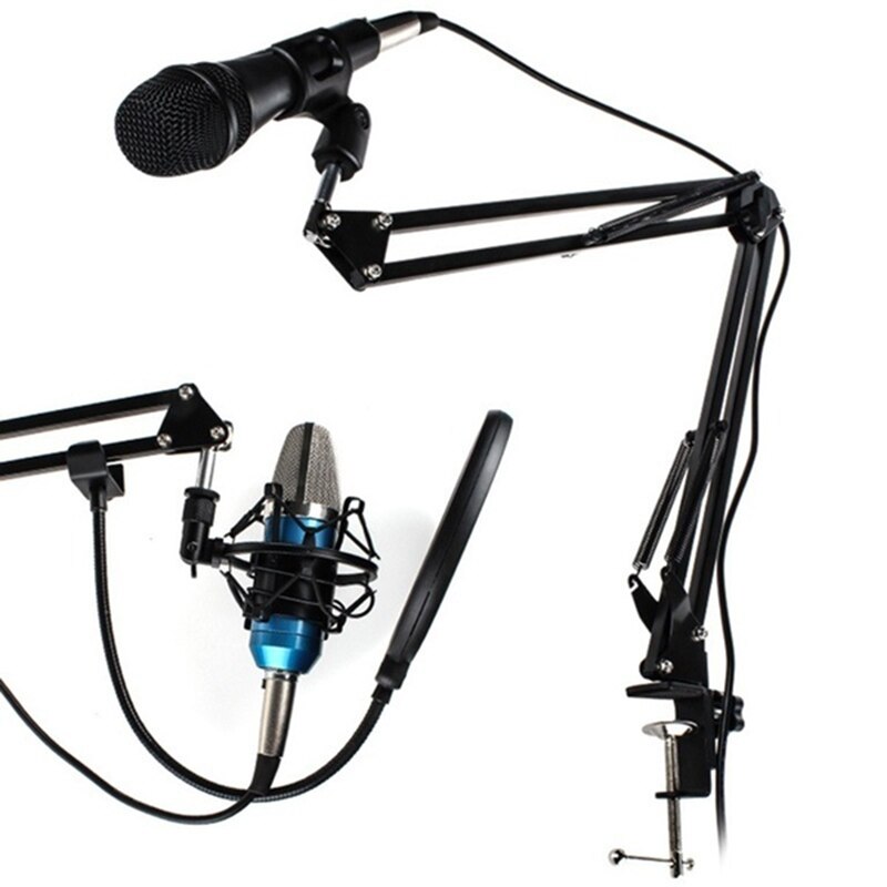 Extendable Microphone Scissor Suspension Arm Stand NB-35 Mic Holder Tripod Windscreen Shield wth Mic Clip Table Mounting Clamp