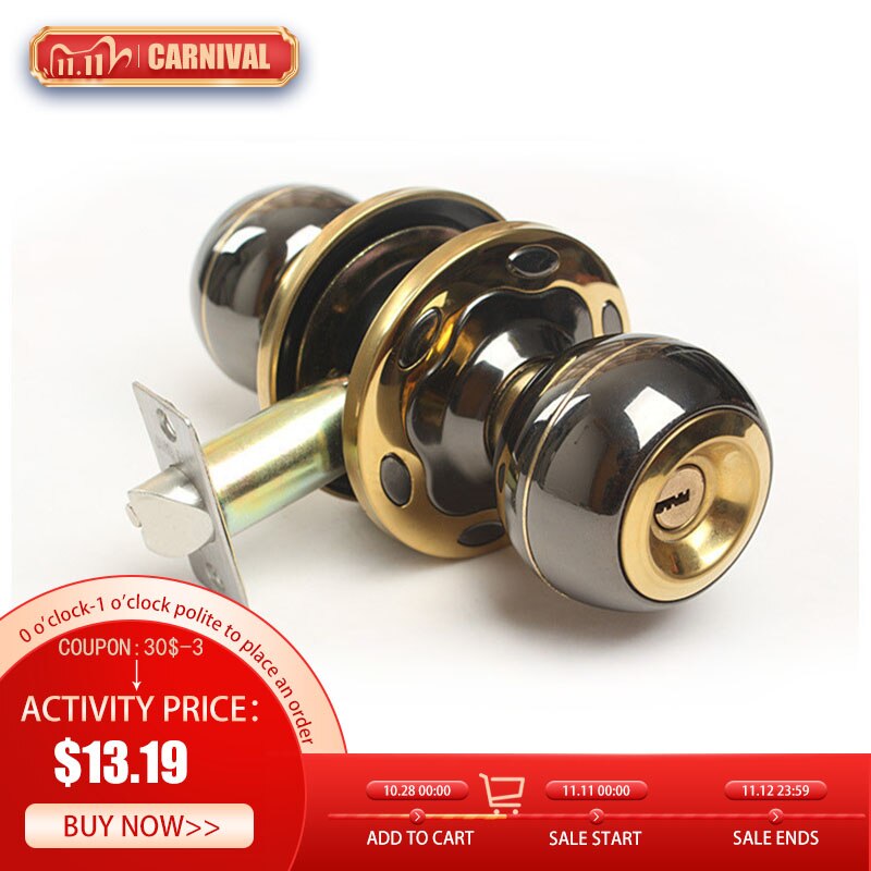 Round Door Handle Door Knobs Lock Stainless Steel Entrance Passage Door Lock with Key for Bedroom Living Room Bathroom