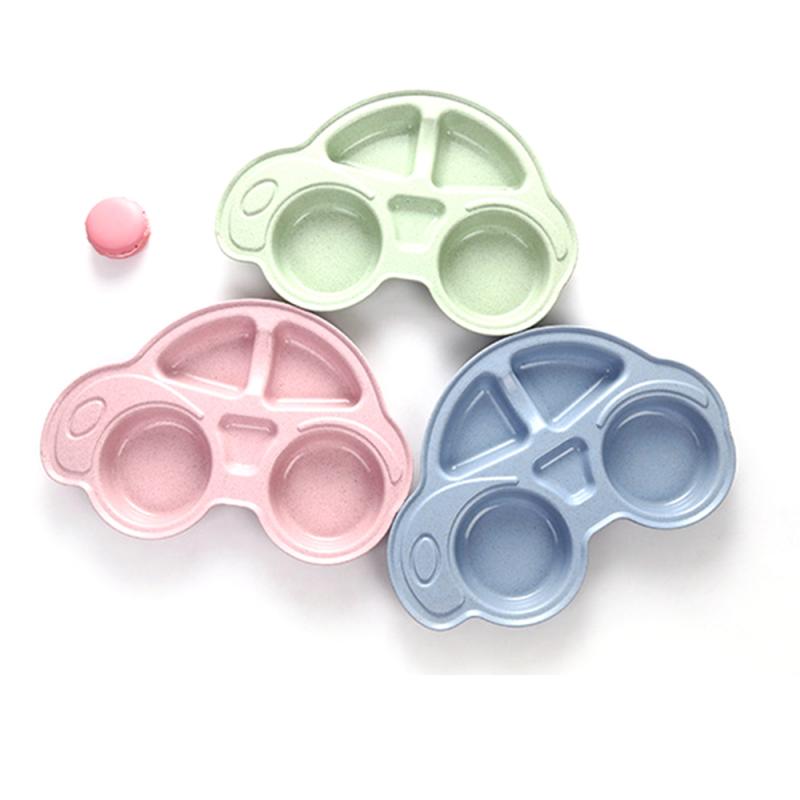 1pcs heat insulation Lunch Tools cute Cartoon Car Shape Wheat Straw Feeding Dish Plate Baby Tableware
