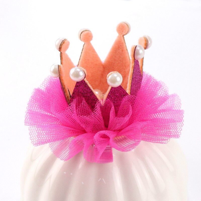 Children&#39;s crown princess flower bud silk hair clips for girls baby hair accessories kids headwear hairpin: Rose Red