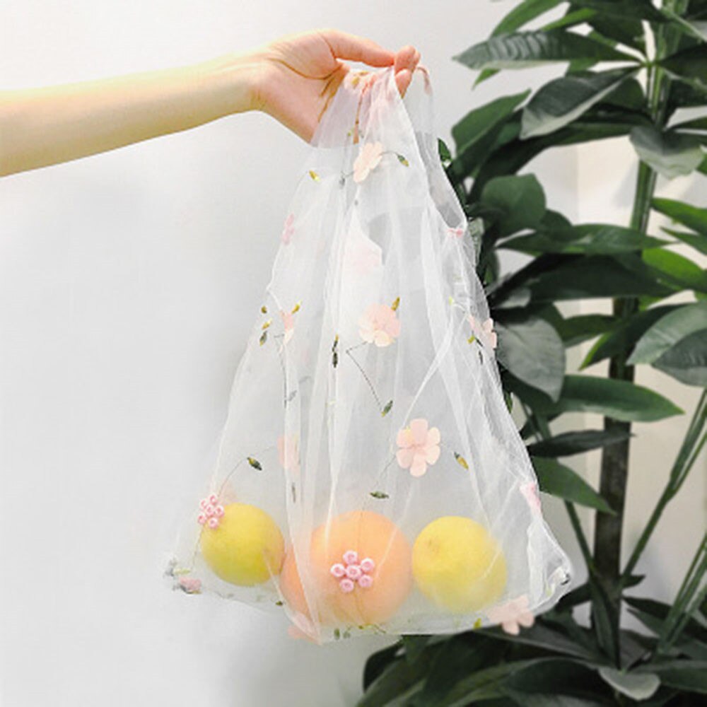 Embroidered Flower Bag Light Clear Organza Jelly Small Tote Messenger Shoulder Bags Student Female Beach Handbags Shopping Bags