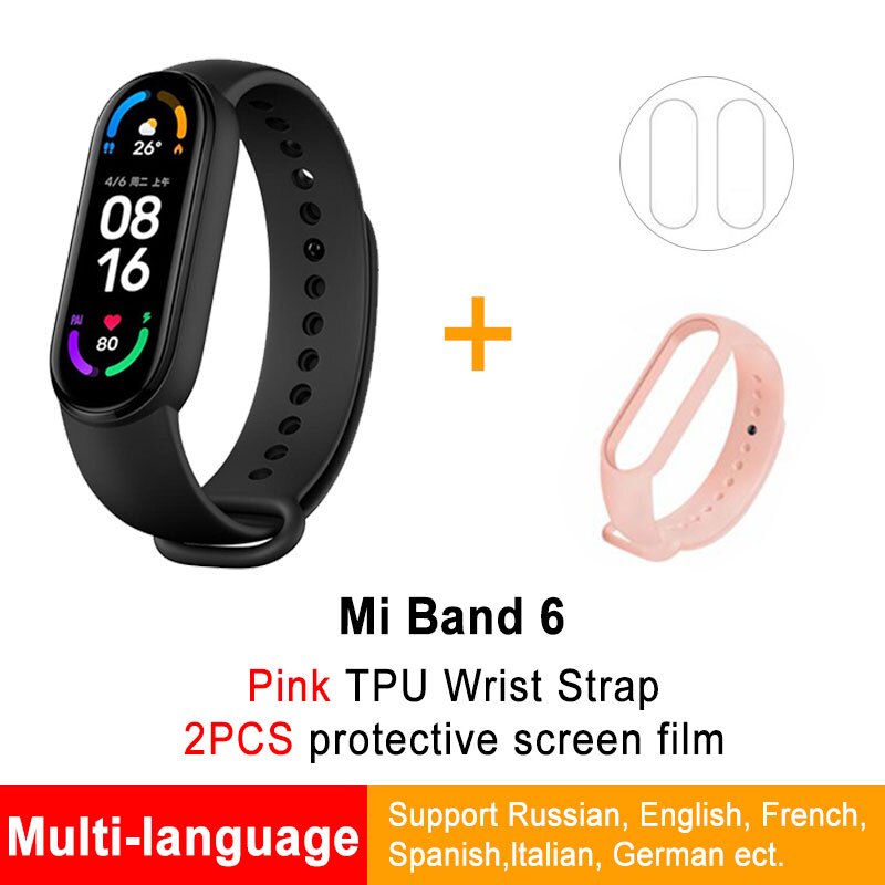 Global Version Xiaomi Mi Band 6 Smart optional Bracelet Color Blood Oxygen Fitness Traker Heart Rate Bluetooth Waterproof: GB 2Flims PK