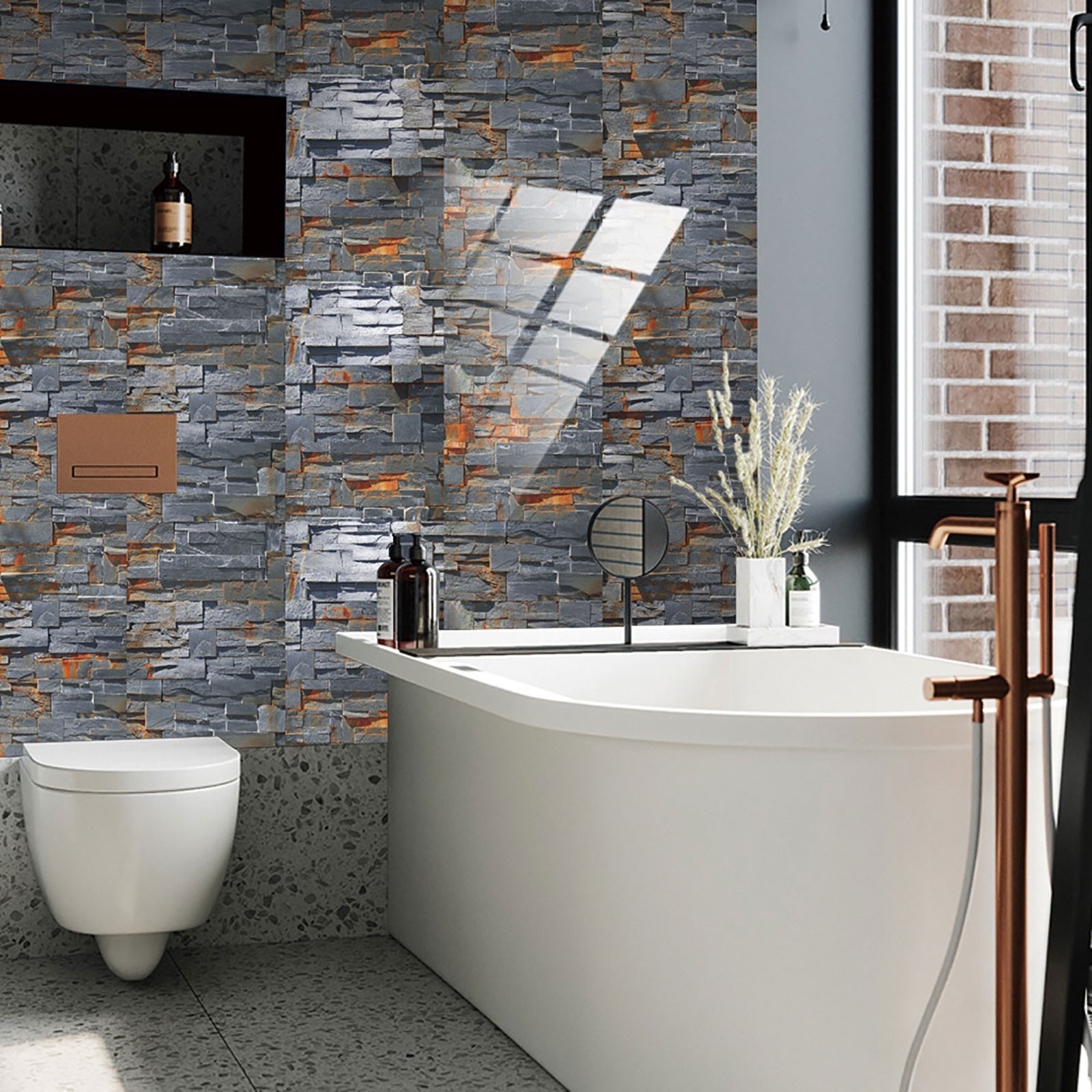 Marble Tile Stickers 12PCS 10x20cm DIY Self-Adhesive Wall Stickers Decor Bathroom Desk Wardrobe Waterproof PVC Wall Decals