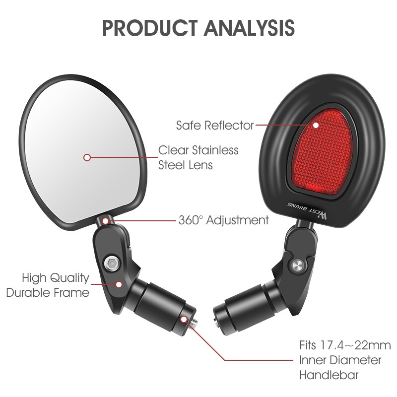 WEST BIKING Bike Rearview Mirror 360 Rotation Adjustable Wide Angle Cycling Rear View MTB Road Bike Bicycle Handlebar Mirrors