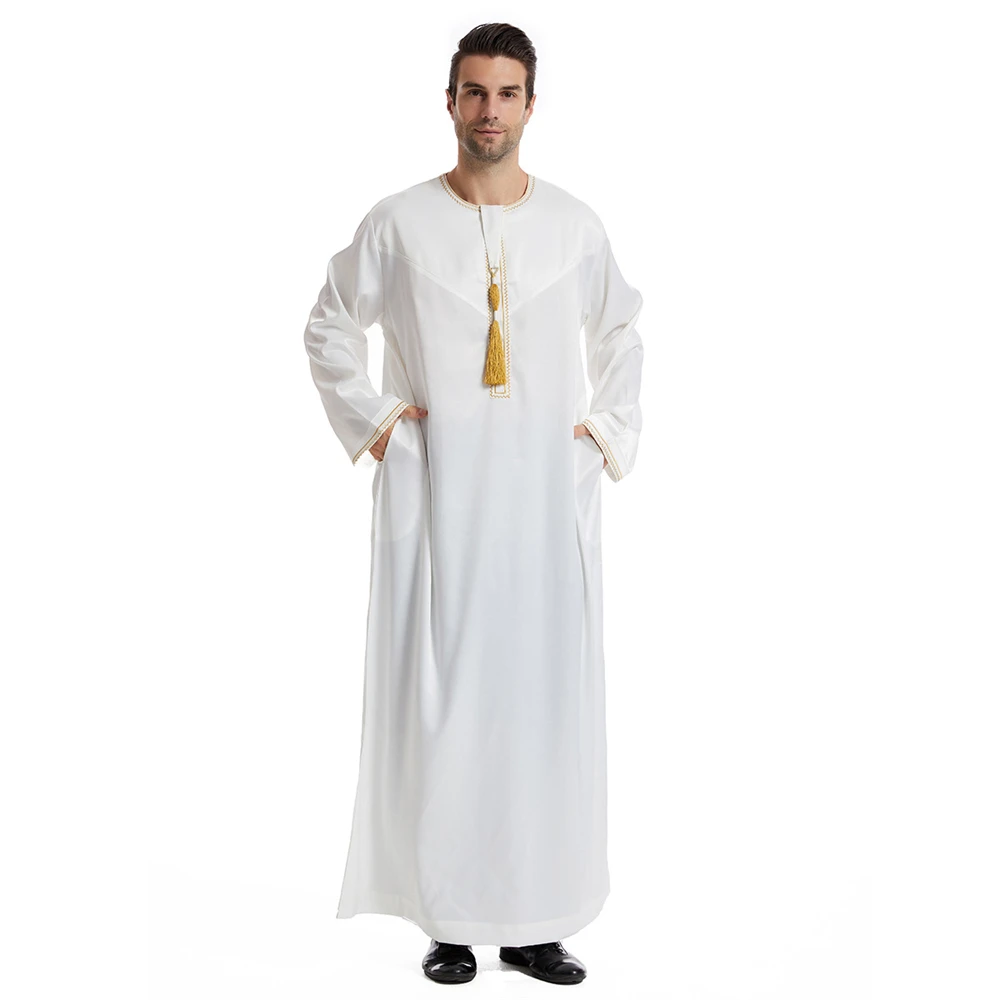 Saudi Arabische gewaad mannen moslim jurk kwastje Abaya Dubai Kaftan islamitische kleding Eid Djellaba Ramadan Jubba Thobe Daffah Dishdasha: S / GRIJS